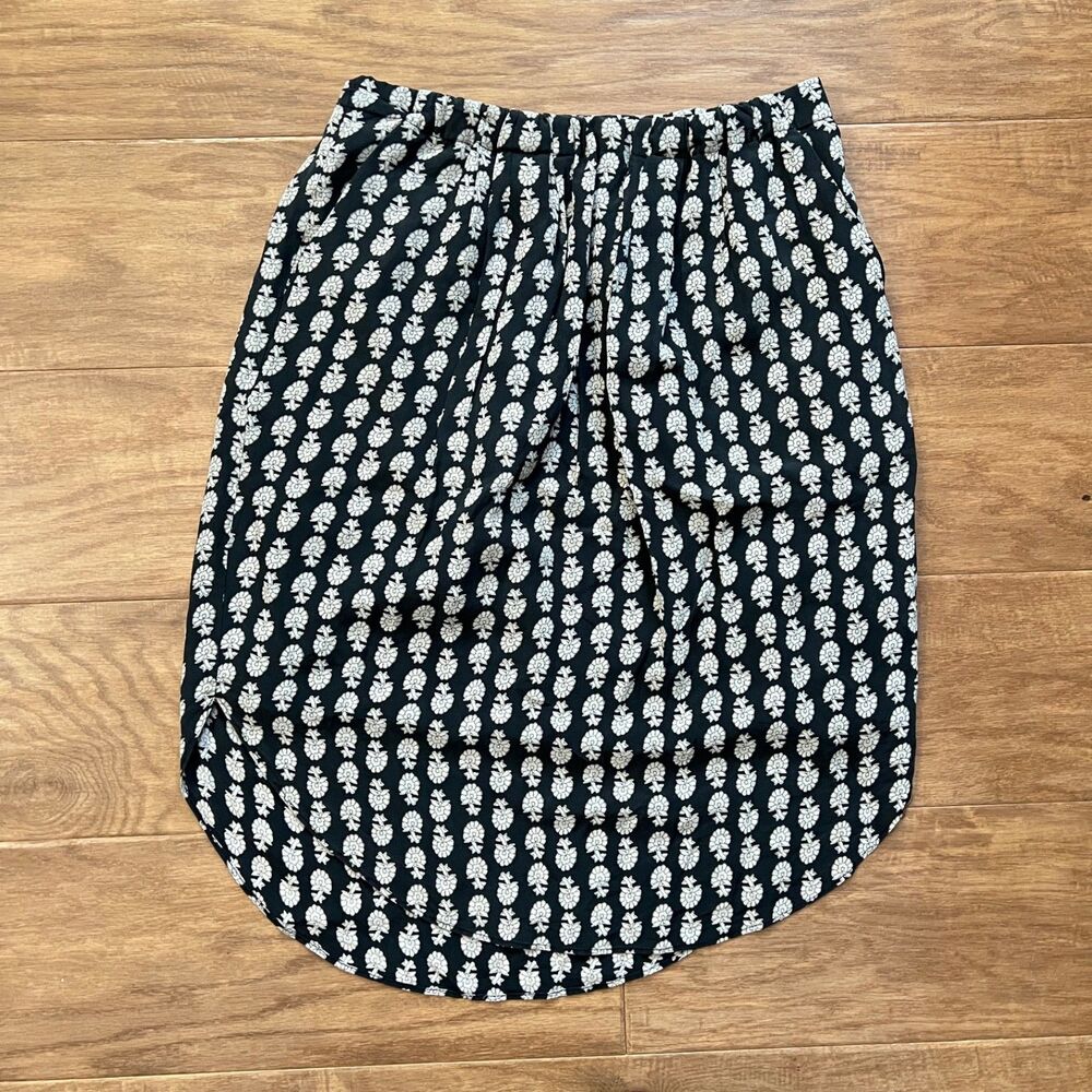 Madewell Silk Island Skirt in Bloomstamp Size S Black/White Floral Print